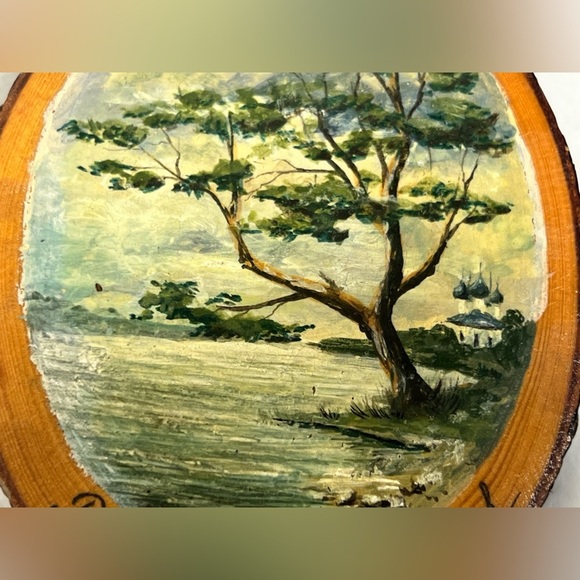 VTG 1994 Hand Painted Wood Slice Poccua Signed ABDeed Ornament Souvenir - Picture 5 of 12
